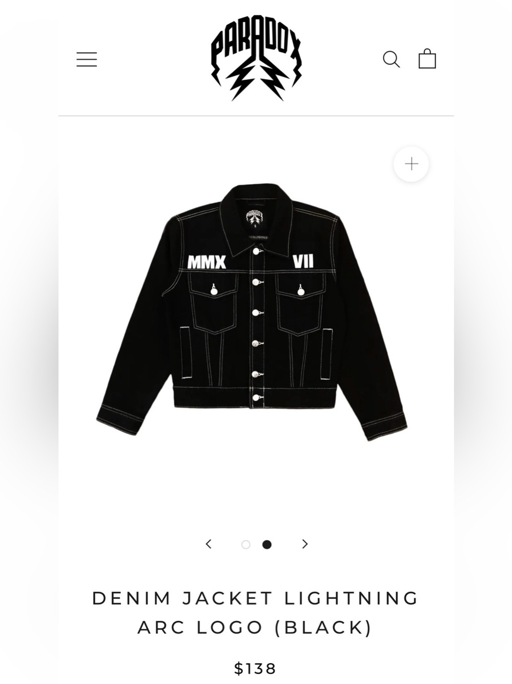 Paradox Black Denim Jacket with White Contrast Stitching and MMX VII